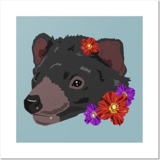 Tasmanian Devil with Flowers Posters and Art